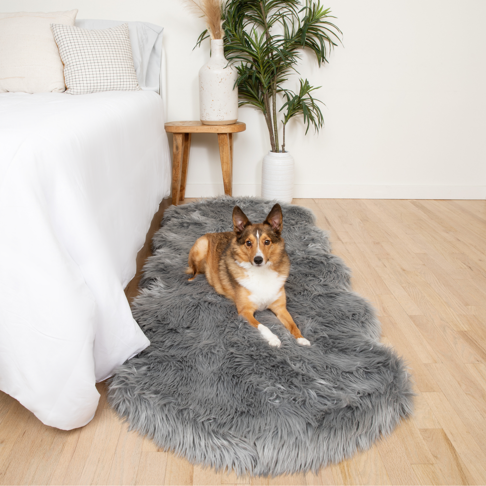 PupRug® Runner Faux Fur Memory Foam Dog Bed - Charcoal Grey