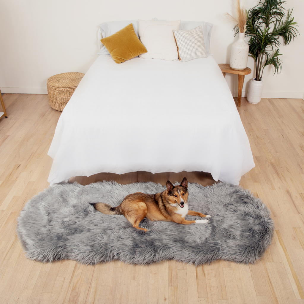 PupRug® Runner Faux Fur Memory Foam Dog Bed - Charcoal Grey