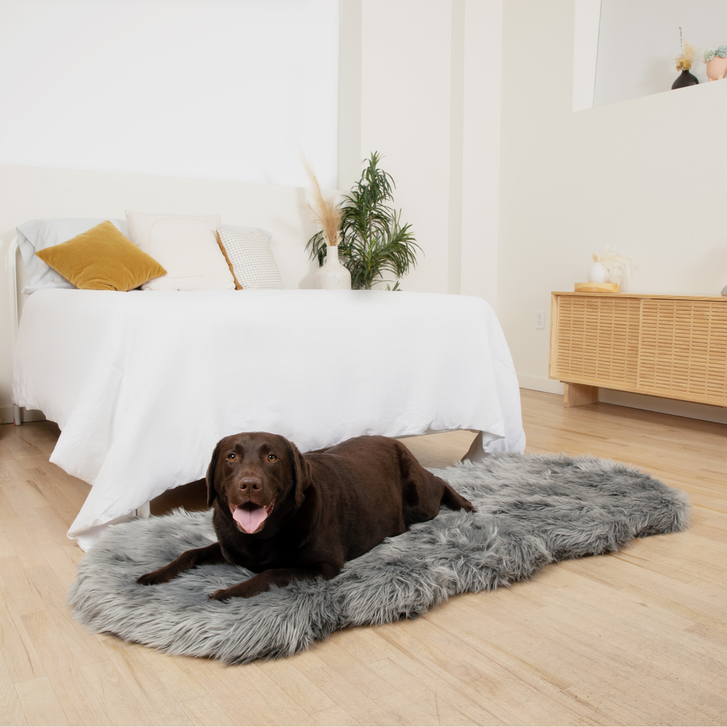 PupRug® Runner Faux Fur Memory Foam Dog Bed - Charcoal Grey