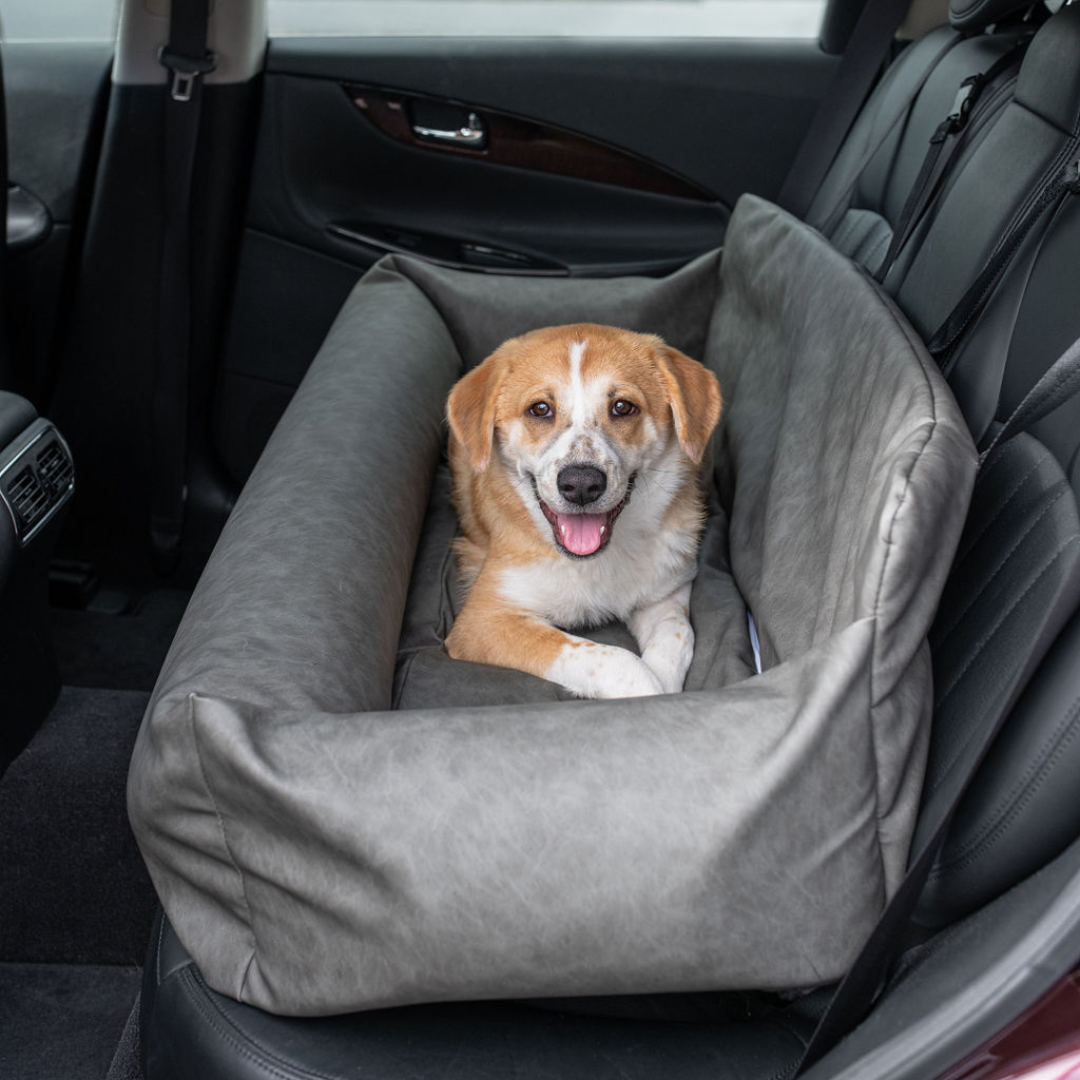 PupProtector™ Faux Cool-to-Touch Vegan Leather Memory Foam Dog Car Bed - Slate Gray