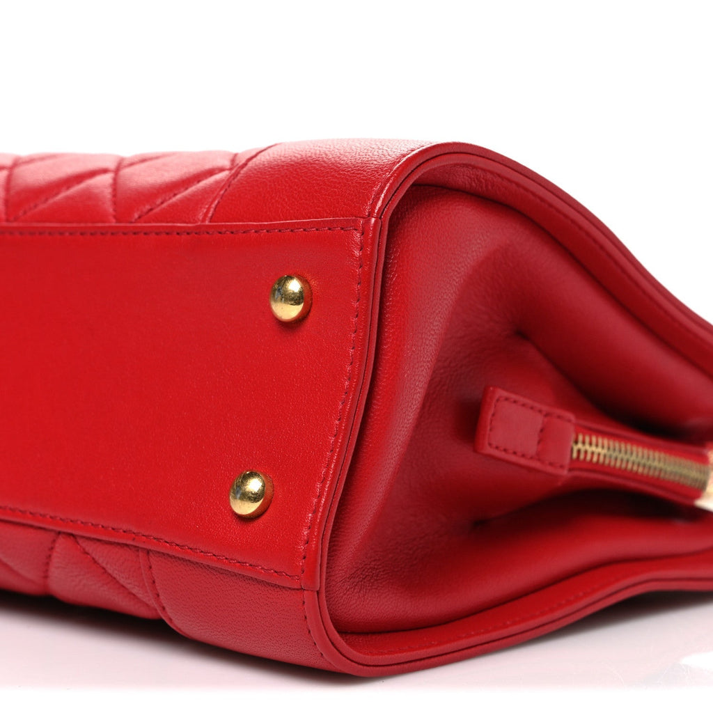 Sheepskin Quilted Small Mademoiselle Vintage Shopping Tote Red