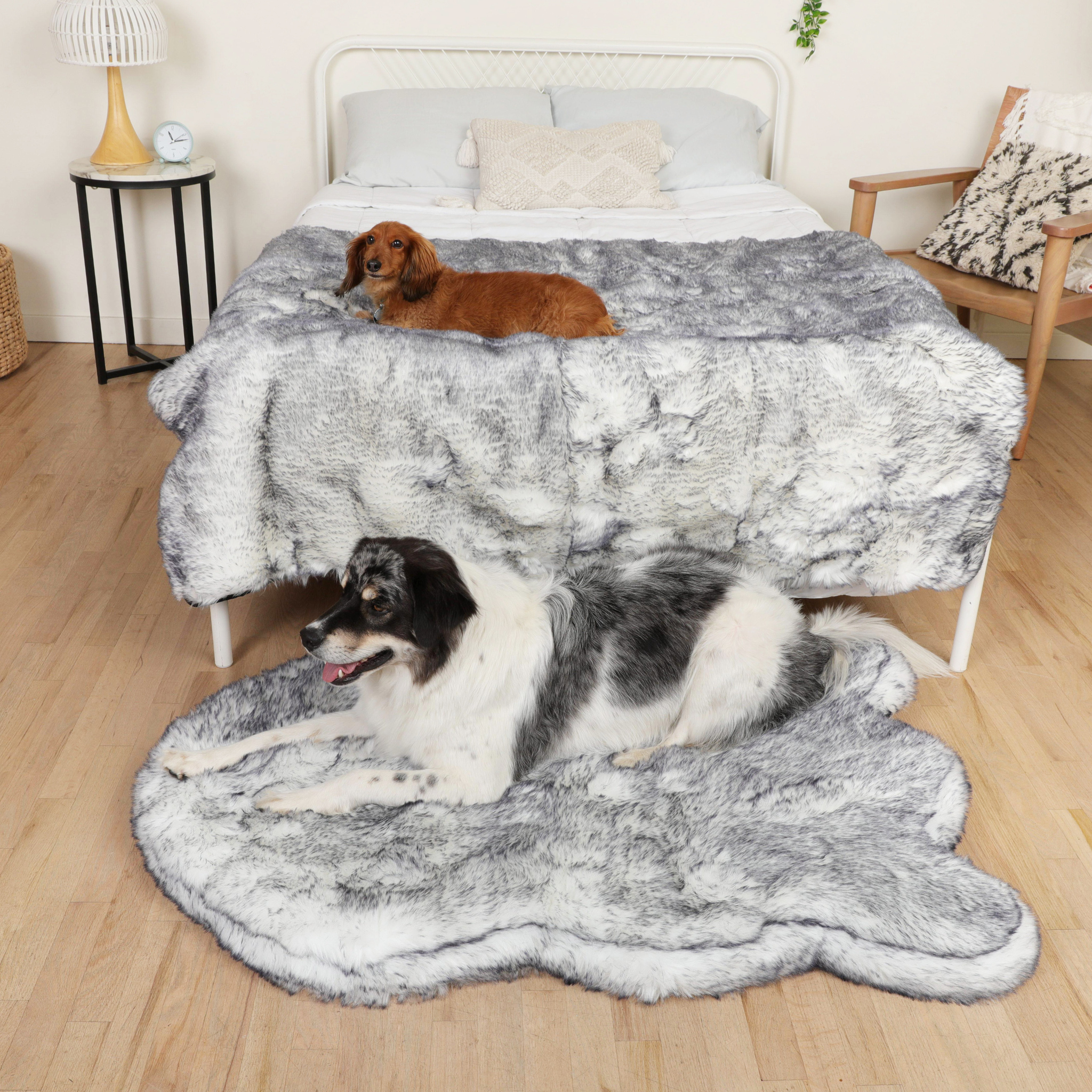 PupRug® Luxe Orthopedic Bed + Matching Waterproof Blanket  Bundle - Ultra Plush Arctic Fox