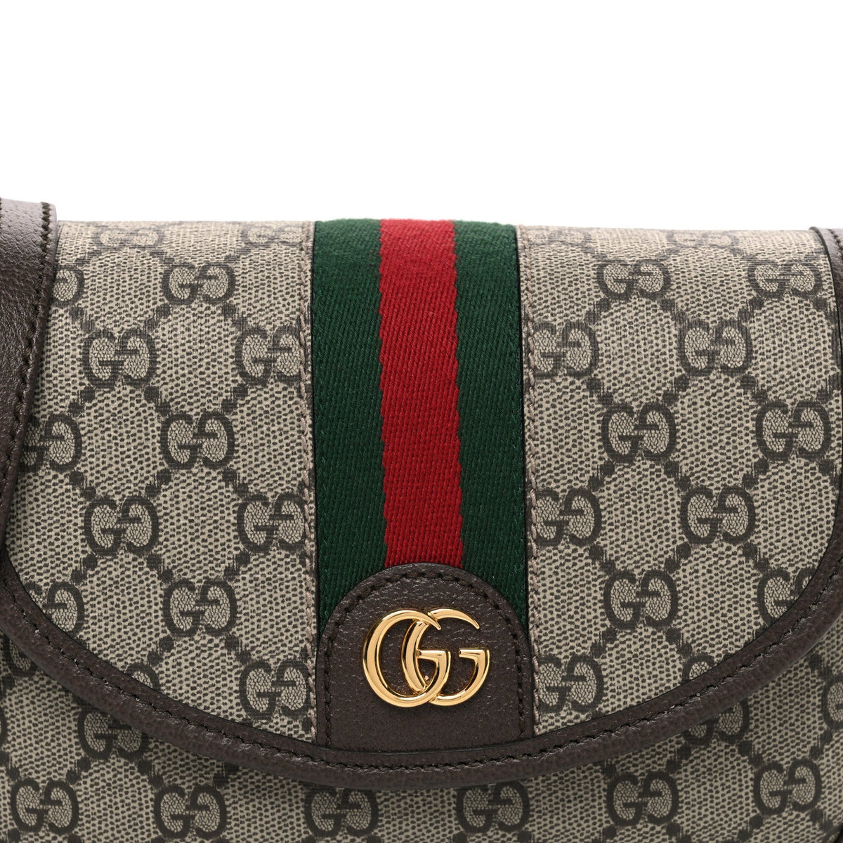 GG Supreme Monogram Textured Dollar Calfskin Mini Ophidia Flap Shoulder Bag Beige Ebony New Acero