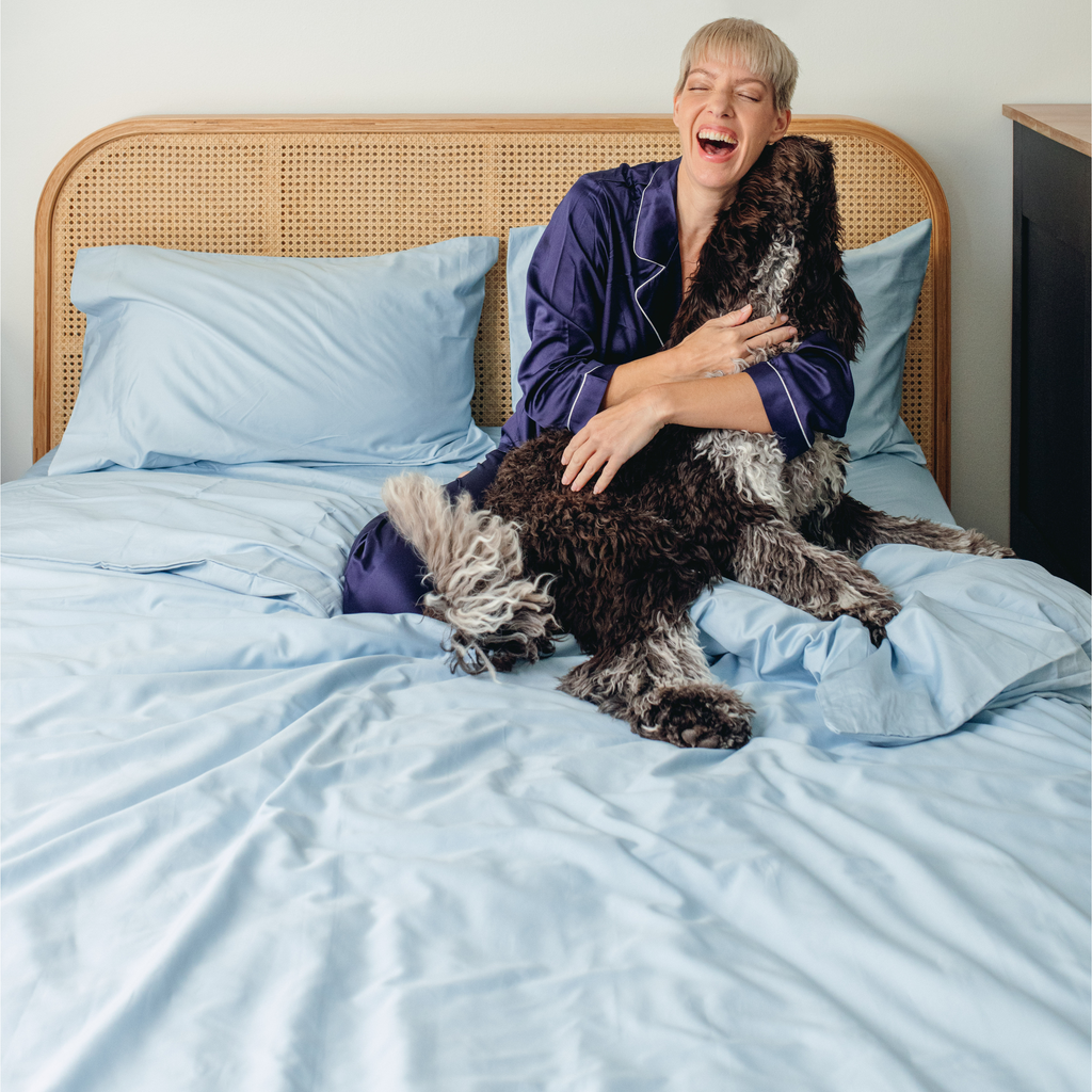 PupSheets™ Hair Resistant, Antimicrobial & Cooling Duvet Cover and Sham Set - Sky Blue