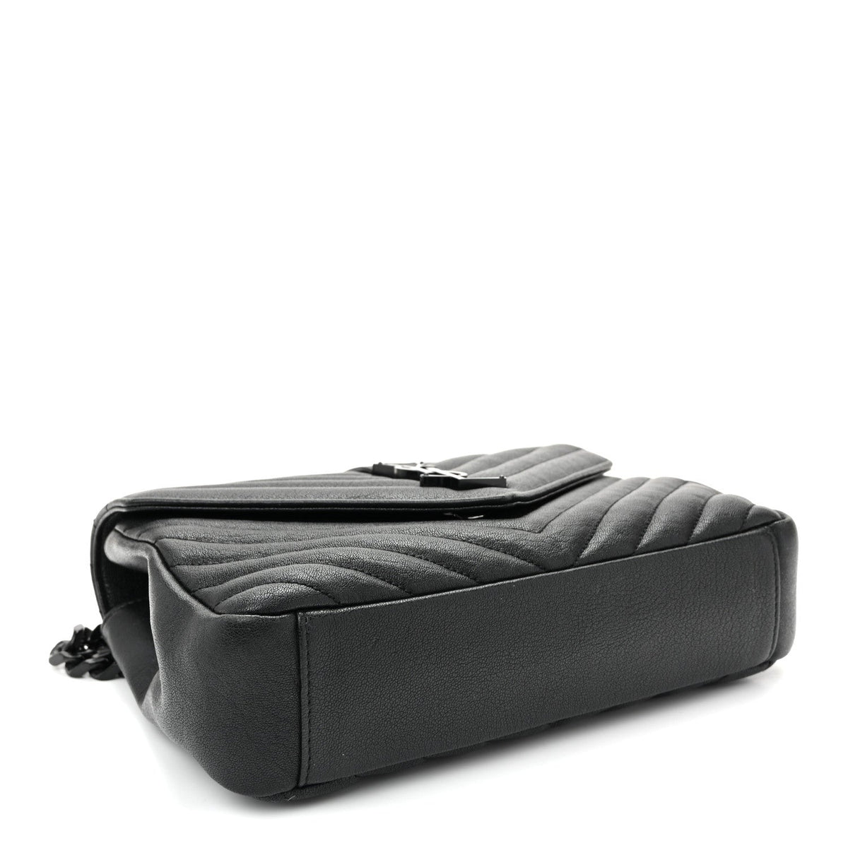 Sheepskin Matelasse Chevron Monogram Monochrome Medium College Bag Black