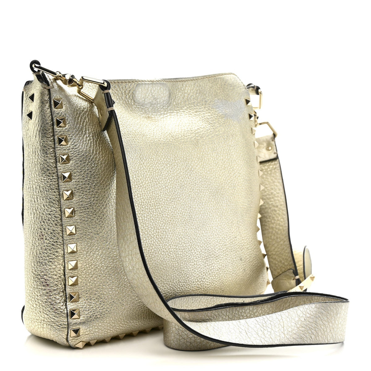 Metallic Pebbled Calfskin Small Rockstud Flip-Lock Messenger Bag Platino