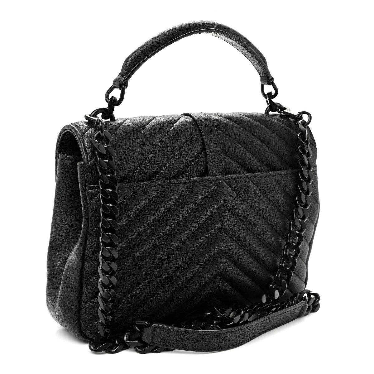 Sheepskin Matelasse Chevron Monogram Monochrome Medium College Bag Black