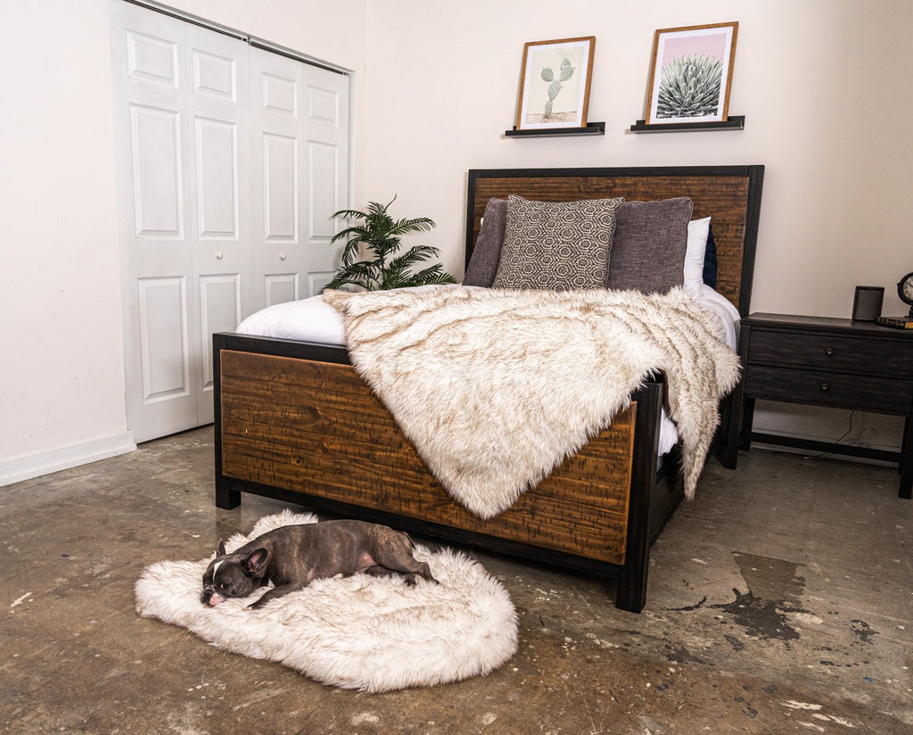 PupRug® Orthopedic Bed + Matching Waterproof Blanket Bundle - White with Brown Accents