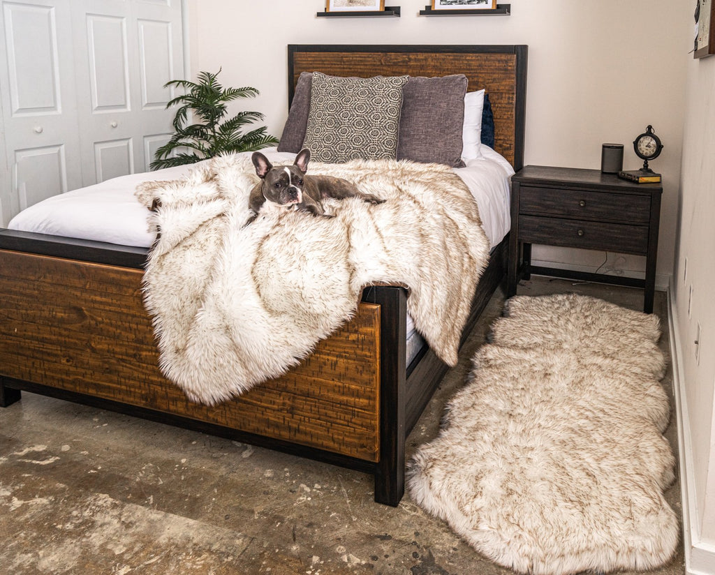 PupRug® Orthopedic Runner Bed + Matching Waterproof Blanket Bundle - White with Brown Accents