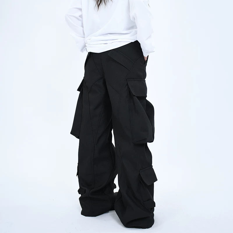 OV original retro deconstruction silhouette multi pocket work pants for men and women, loose straight tube, high-end feeling, curved knife casual pants