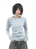 OV original/American retro fake two-piece striped long sleeved T-shirt for women in autumn, shoulder length short, waist cinching and slimming base shirt