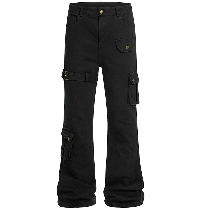 OV original American subculture multi pocket work pants with loose strap design for men and women, slim and casual, slightly flared pants trend