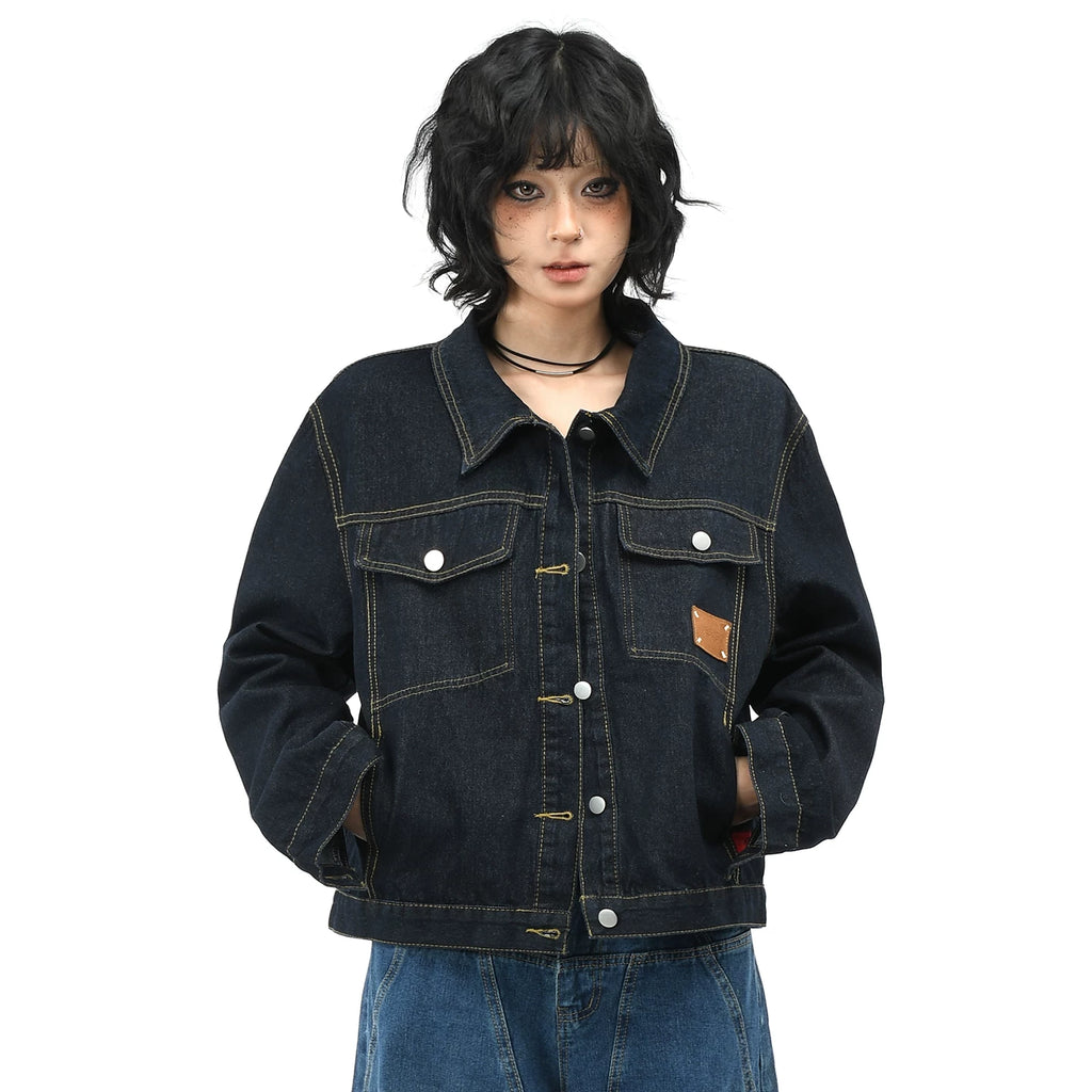 OV original American retro washed original color denim jacket for women, short and loose autumn casual jacket trend
