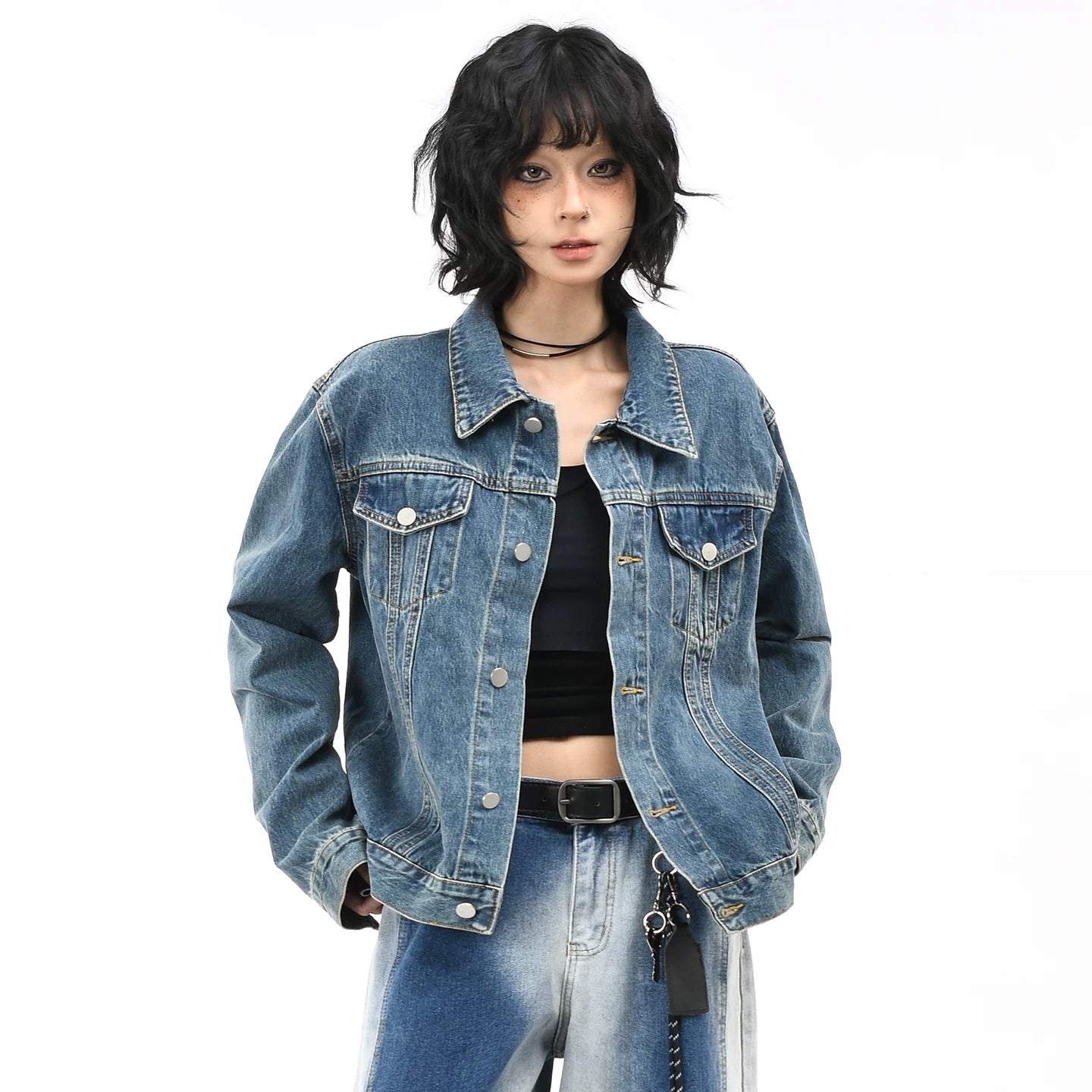 OV original American retro washed vintage denim jacket for men and women, autumn street casual versatile short jacket trend