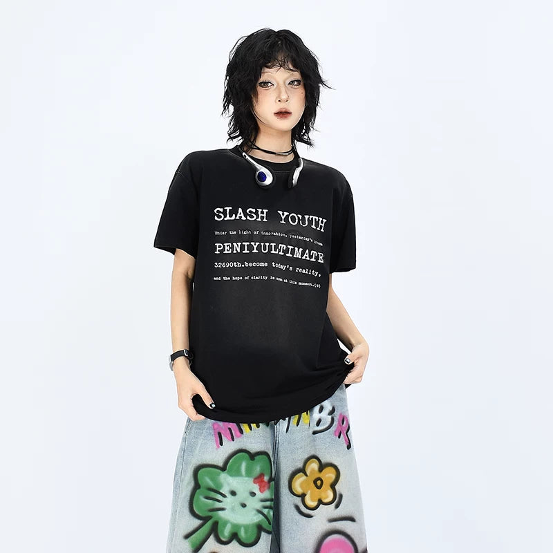 OV original/Summer American gradient dirty dye short sleeved T-shirt for men and women boxy version shoulder Solona cool top