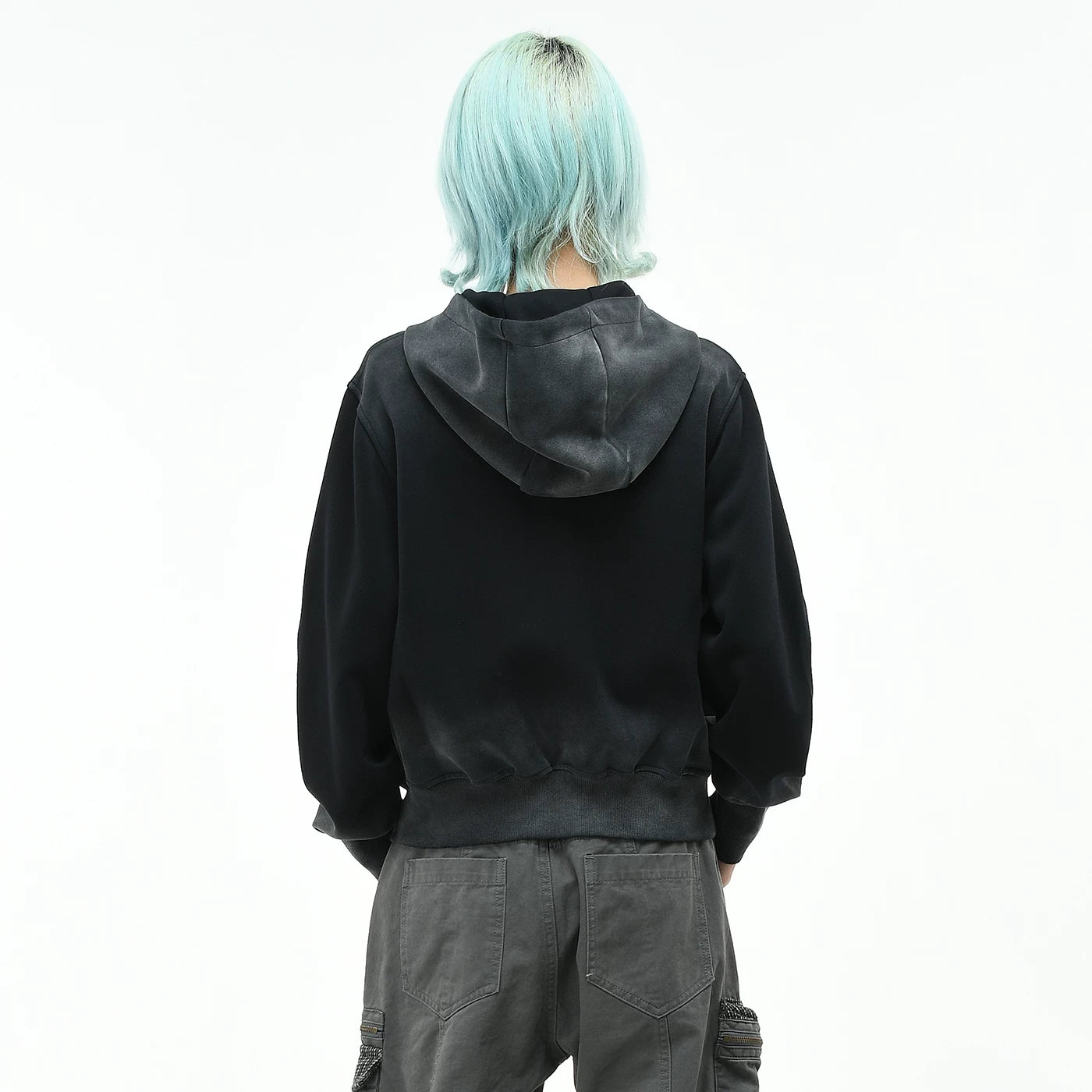 OV original retro star print dirty dye vintage hooded sweatshirt women's autumn short zipper cardigan trendy brand jacket