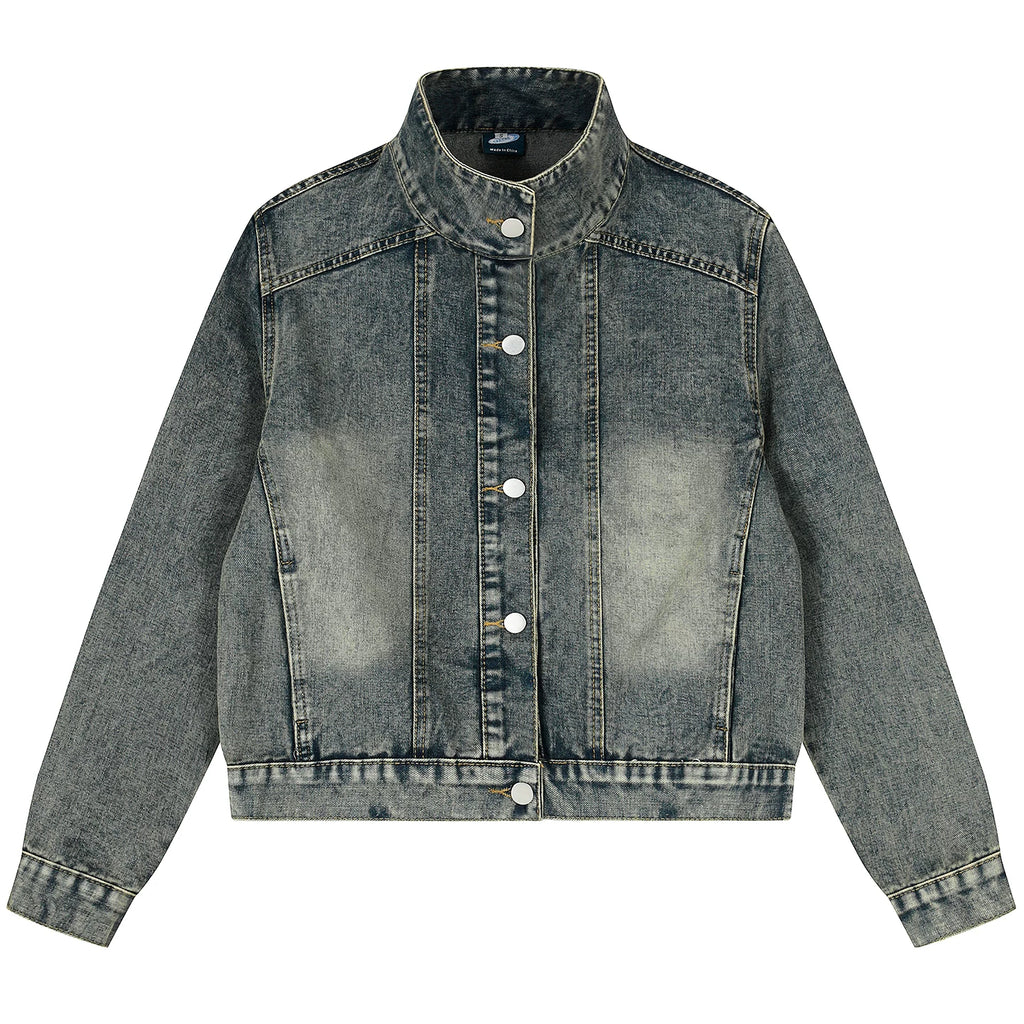 OV original American retro washed vintage denim jacket for women in autumn, loose fit, small stature, slimming short jacket trend
