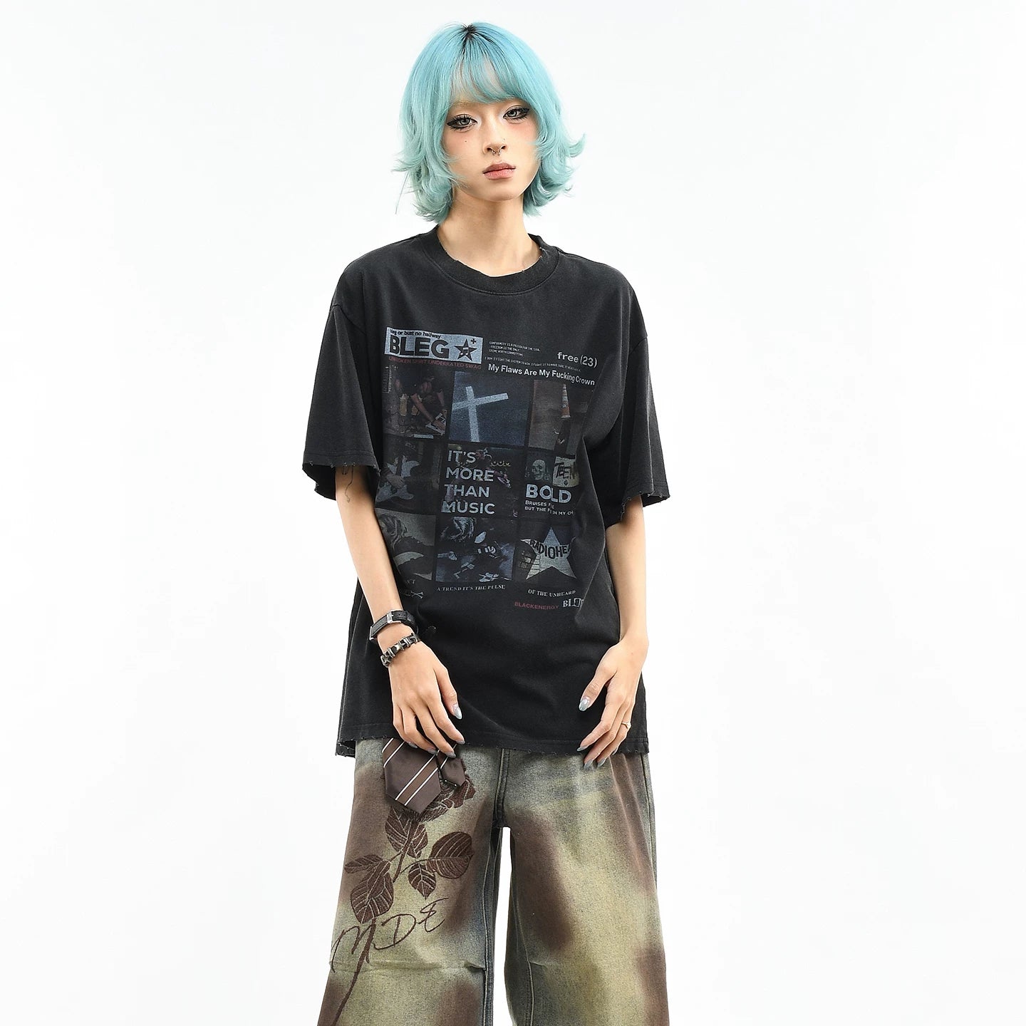 OV original/American rock character printed short sleeved T-shirt for women in summer, loose and vintage trendy brand high street style top for men