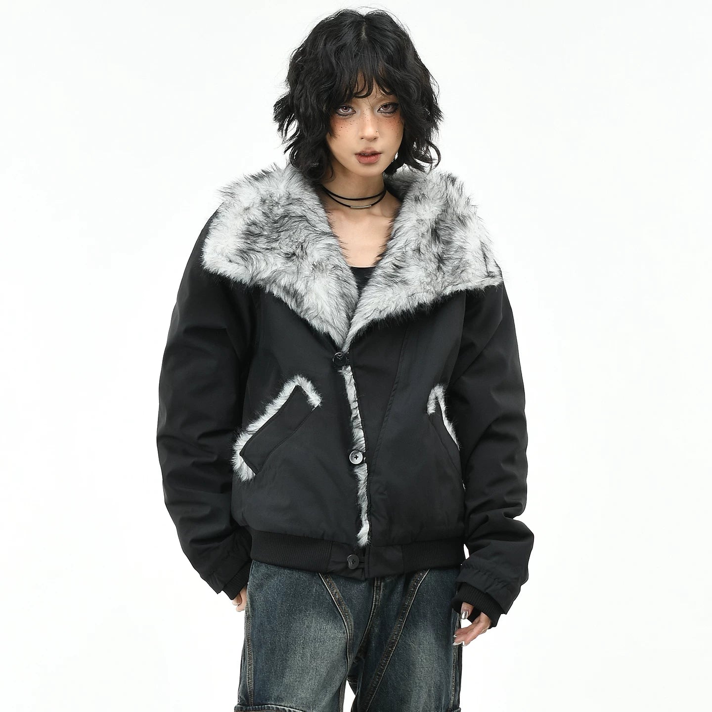 OV Original American Mountain Carving Tie Dyeing Shackle Design Cotton Jacket Women's Winter Street Loose Warm Cotton Jacket Men