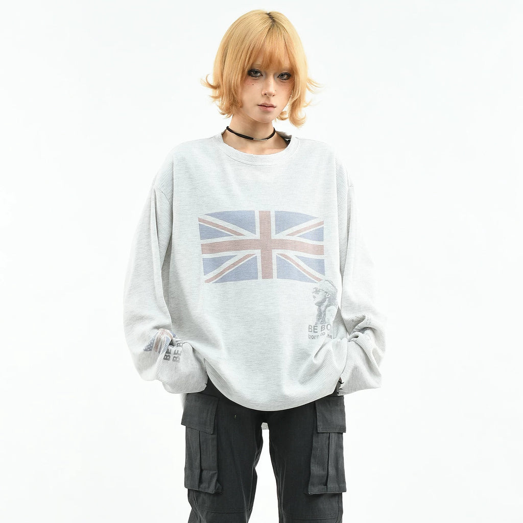 OV original/American subculture vintage washed long sleeved T-shirt for women, spring niche fashion brand loose burr top for men