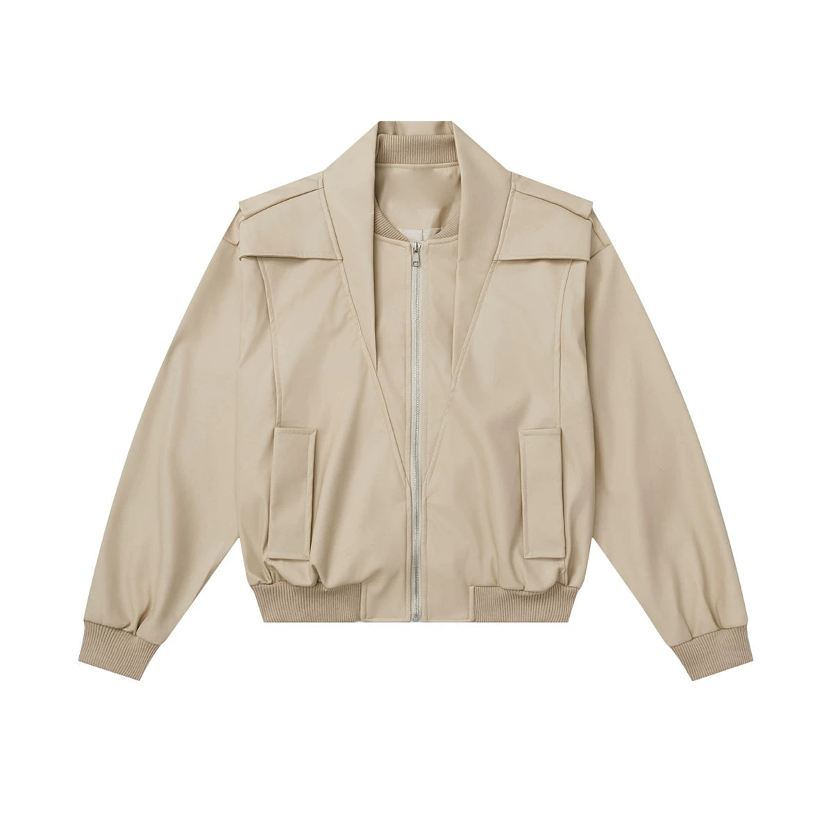 OV original American deconstruction splicing functional style PU leather jacket for women, autumn high-end feeling, wide loose neck jacket for men
