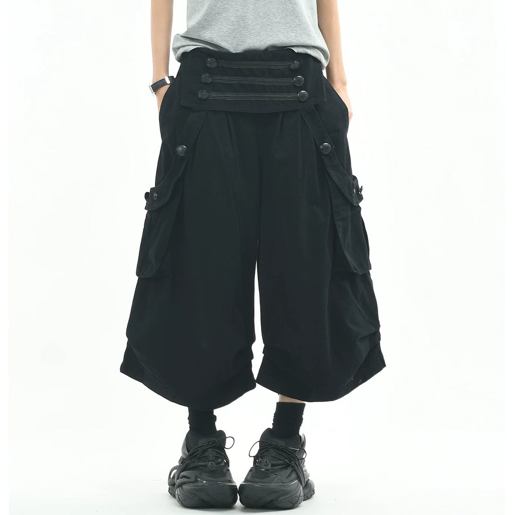 OV original/American deconstructive design sense A-line cropped pants for men and women in summer, loose wide leg pleated casual shorts