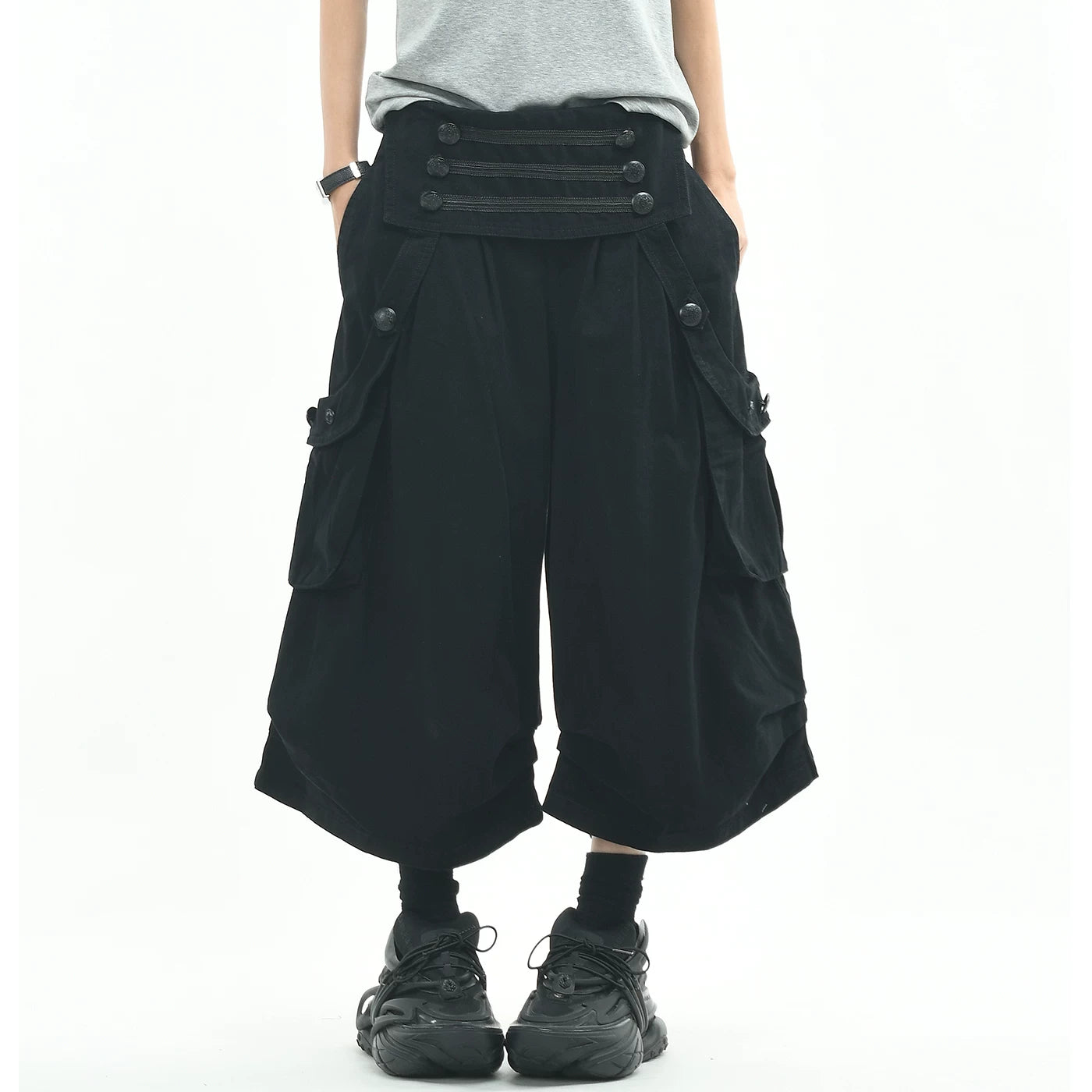 OV original/American deconstructive design sense A-line cropped pants for men and women in summer, loose wide leg pleated casual shorts