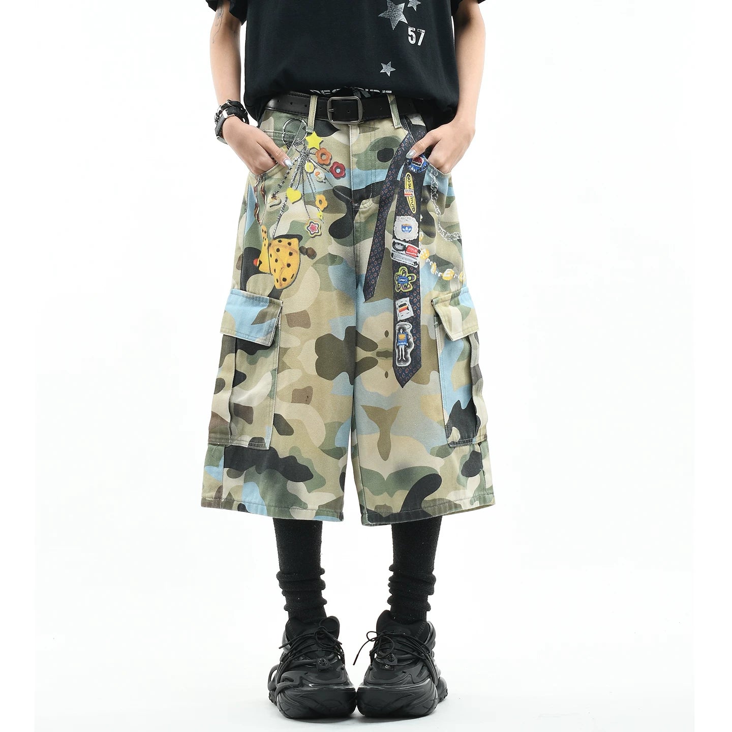 OV original American camouflage 3D printed workwear, women's summer loose multi pocket straight leg casual short, men's