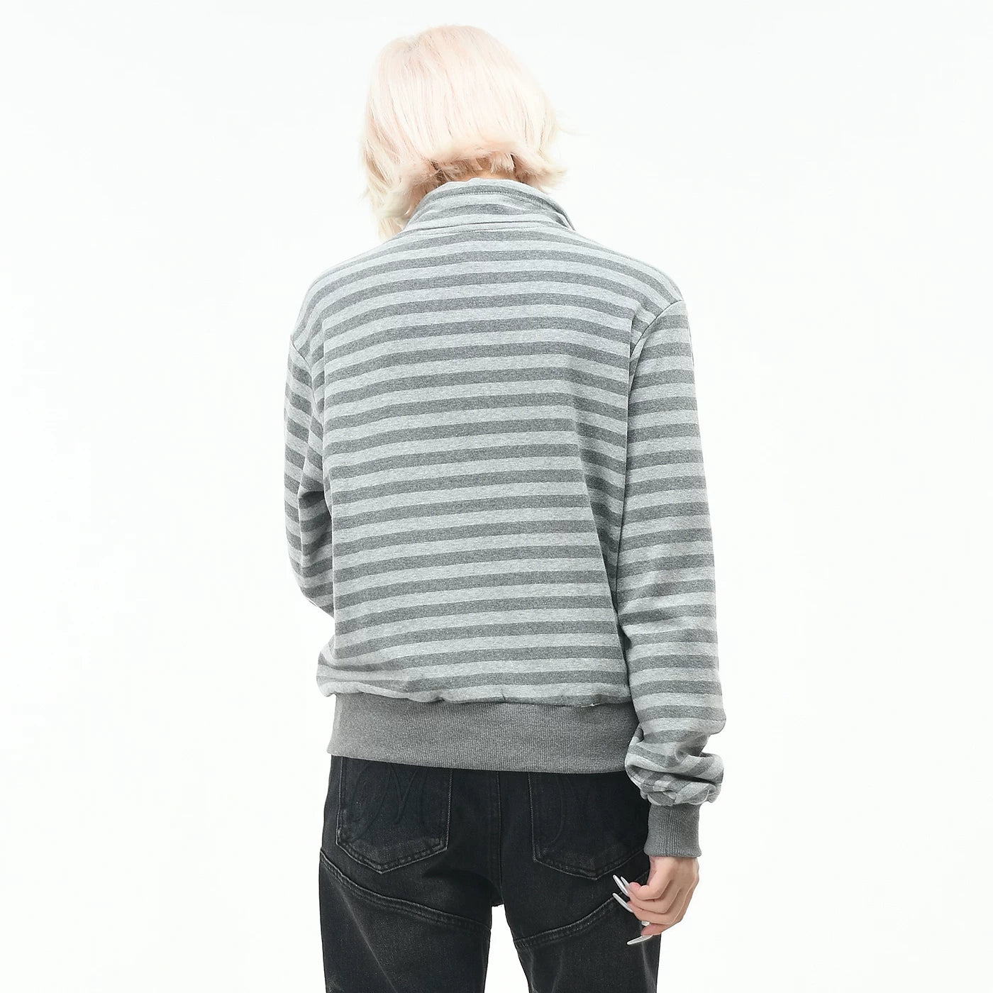 OV original American retro striped stand up collar zipper cardigan sweatshirt for men and women in autumn loose short casual jacket trend
