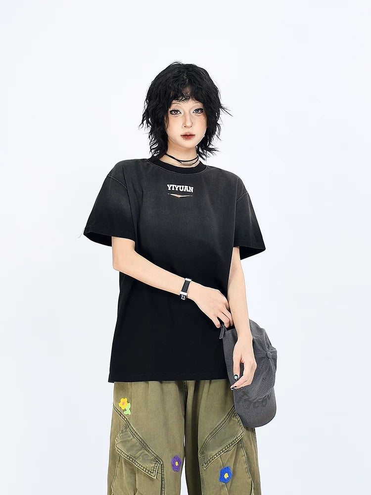 OV original/Summer American retro gradient tie dye short sleeved T-shirt for men and women boxy shoulder Solona cool top
