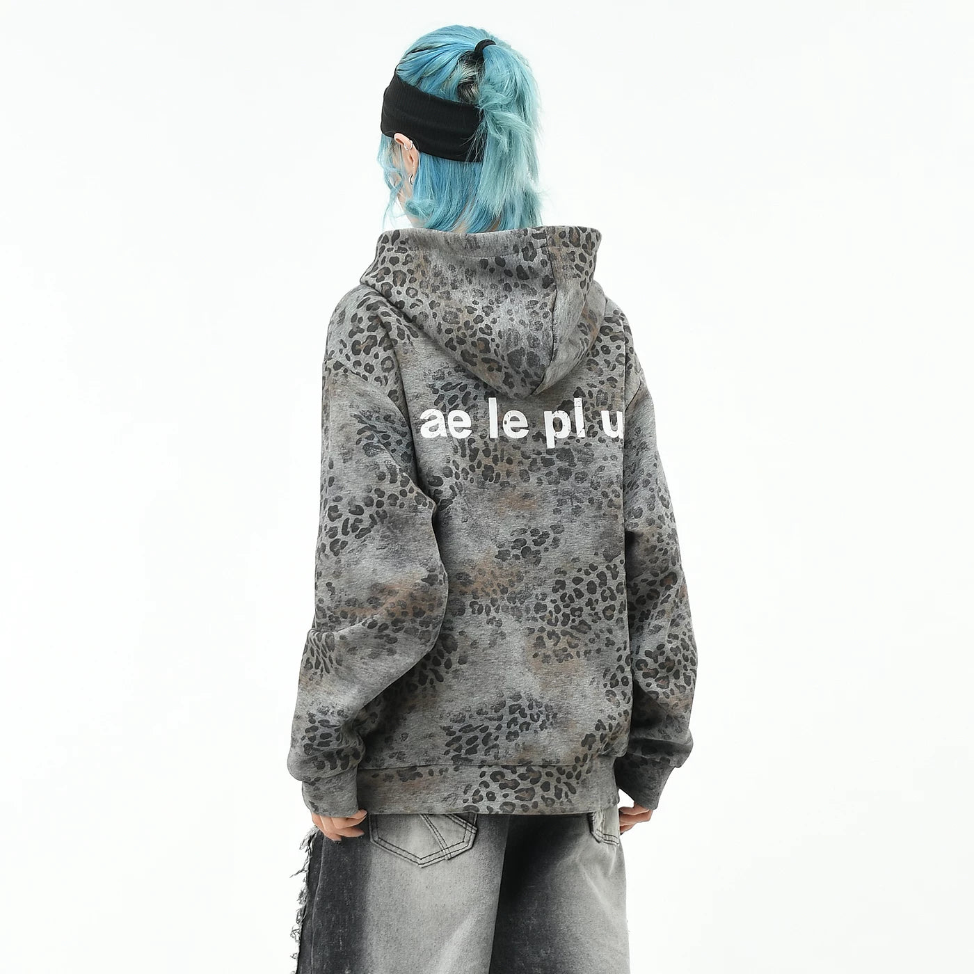 OV original American leopard print rolling stone print hooded sweatshirt for men and women, autumn loose subculture trendy brand cardigan jacket