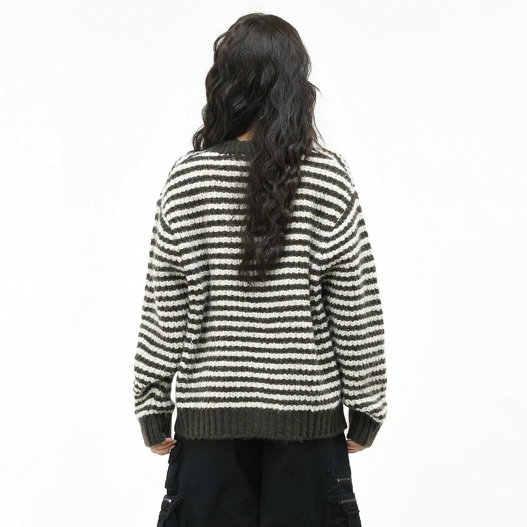 OV original retro striped contrasting lazy knit sweater, men's and women's autumn loose short button cardigan jacket