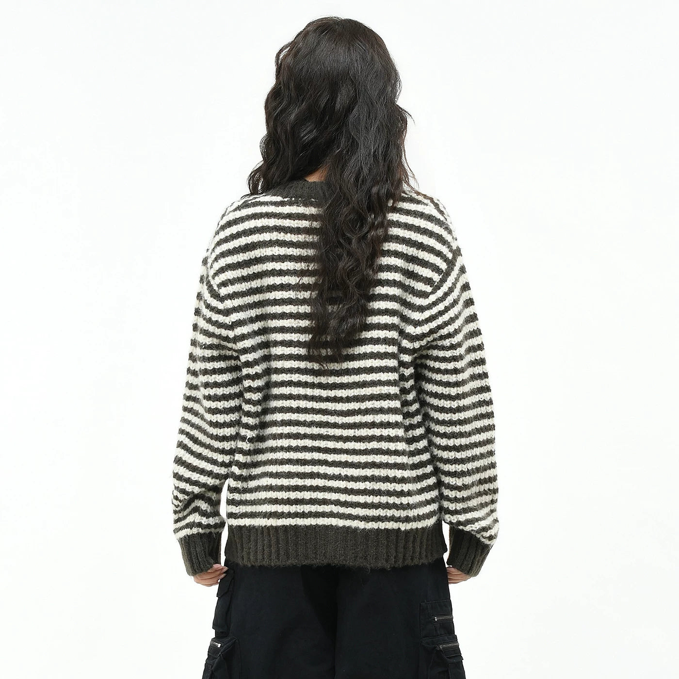 OV original retro striped contrasting lazy knit sweater, men's and women's autumn loose short button cardigan jacket