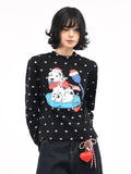 OV Original/American Fun Dog Foam Printed Long Sleeve T-shirt for Women Autumn Front Shoulder Short Casual Bottom Top