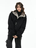 OV Original American Retro Clear Thread Deconstruction Design with Velvet Warm Coat Women's Winter Loose Casual Cotton Coat