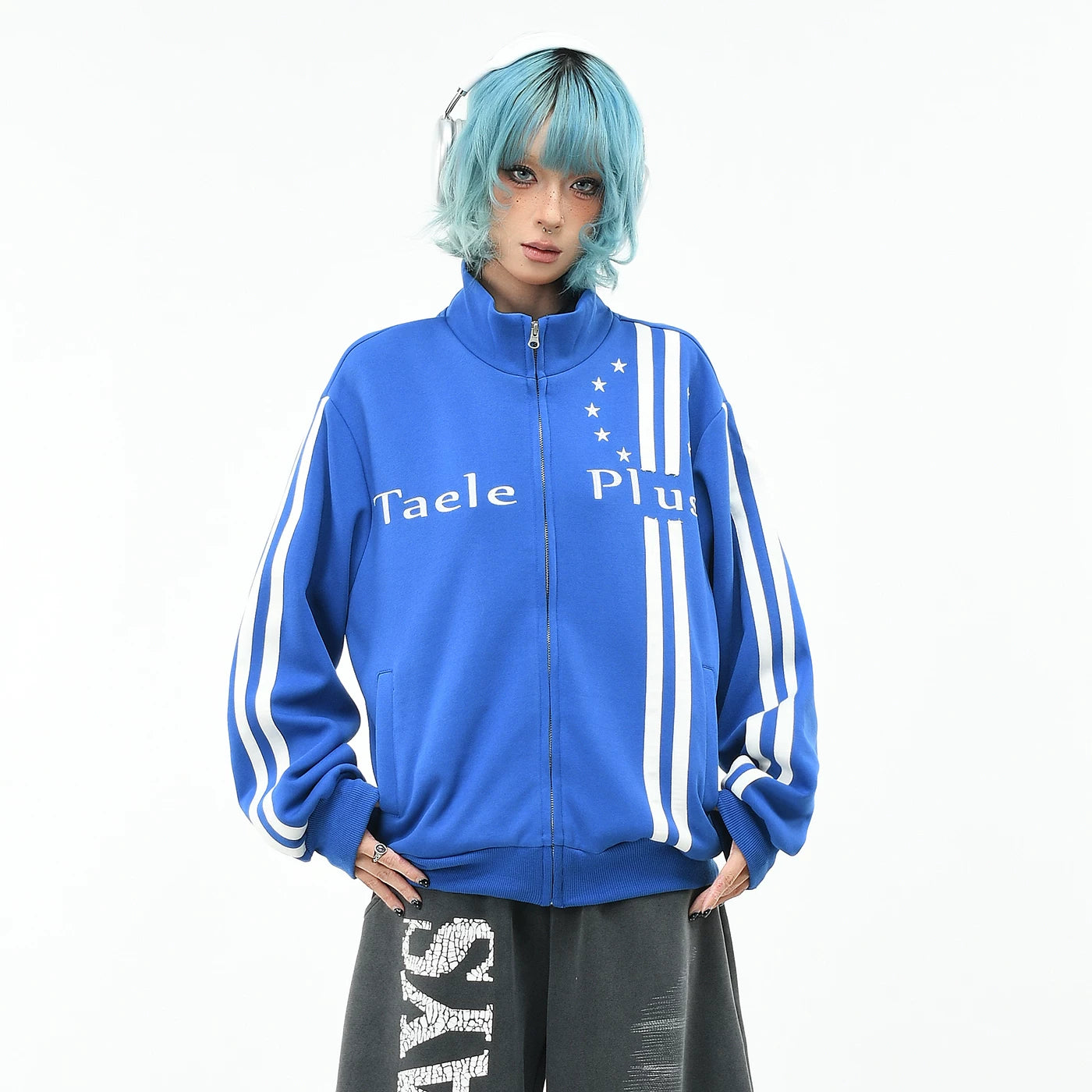 OV original American sport double striped embroidered short jacket for men and women, autumn loose zipper cardigan, casual jacket
