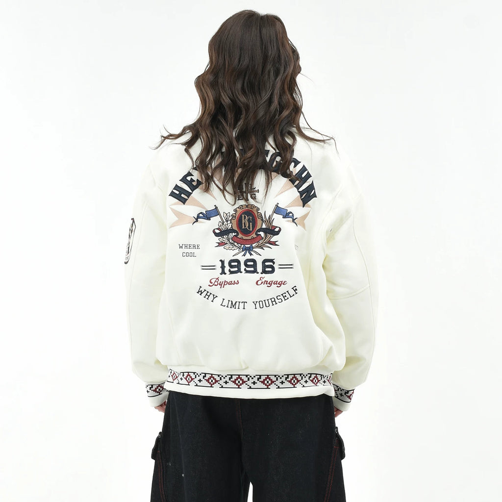 OV original American retro embroidered baseball jacket with cotton jacket, women's winter loose fitting couple stand up collar cotton jacket, men's cotton jacket
