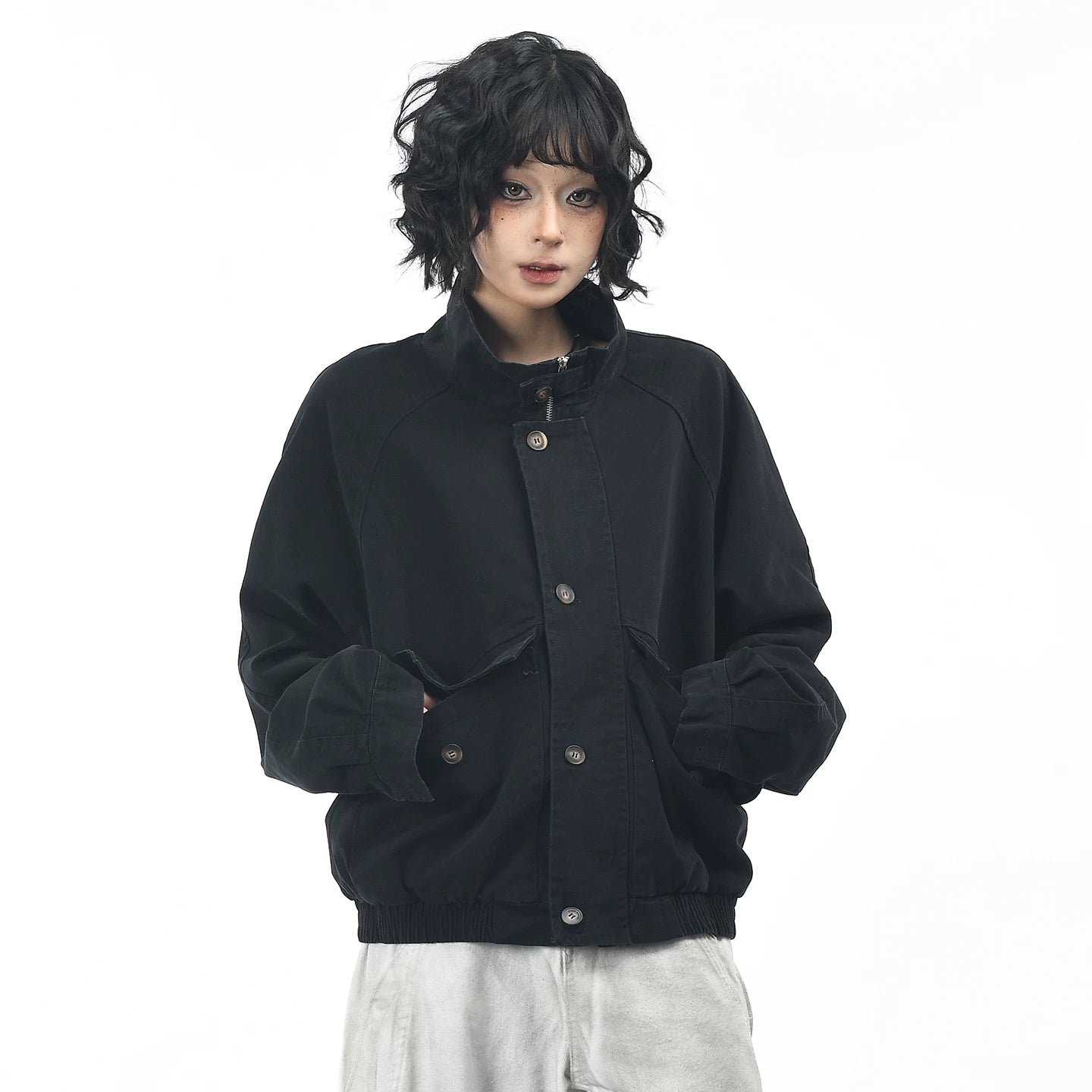 OV original American washed large pocket workwear jacket for men and women, autumn street loose casual couple stand up collar jacket