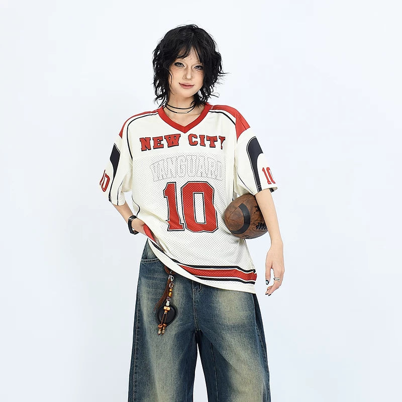 OV original summer American retro size 10 printed baseball jersey for men and women loose V-neck sports short sleeved T-shirt trend