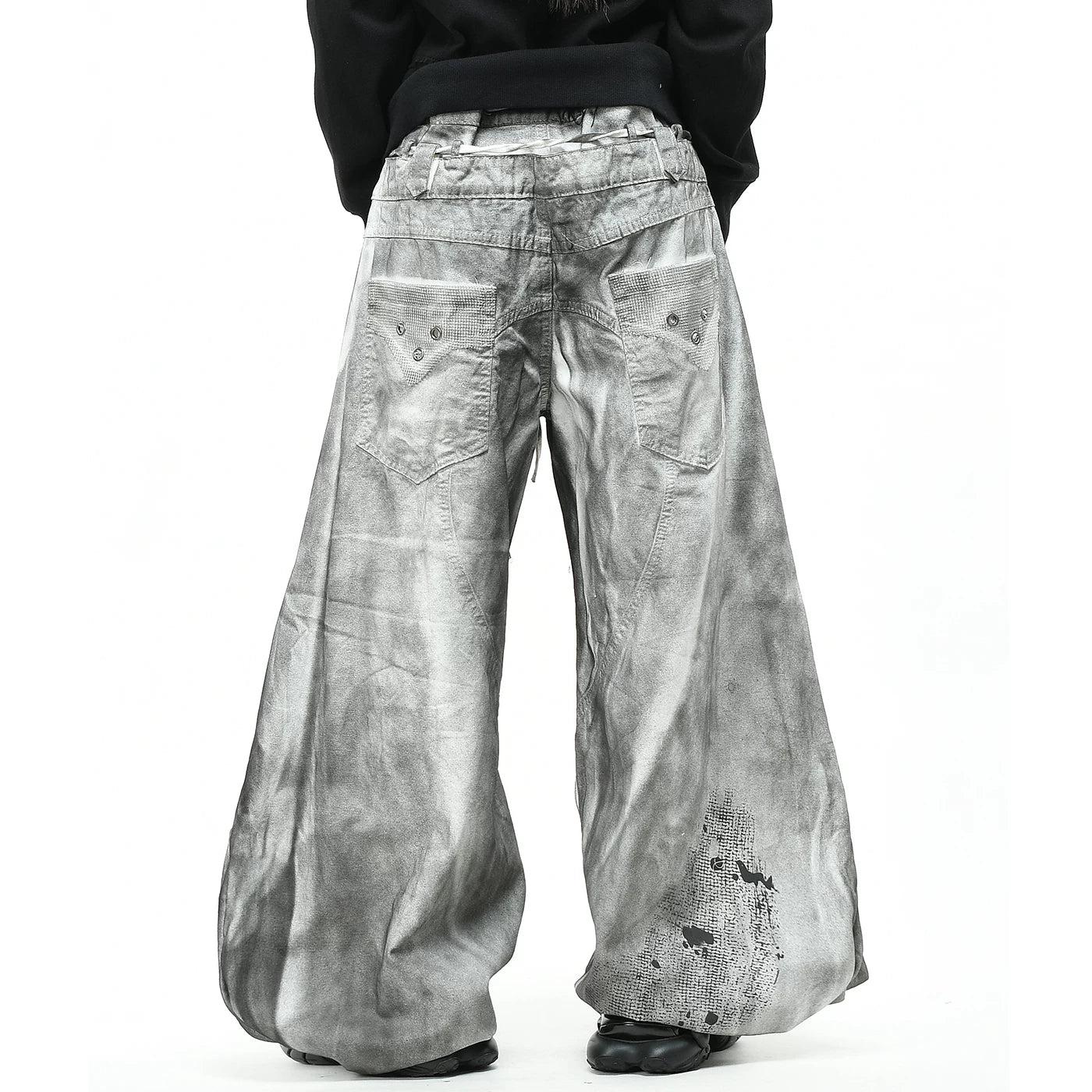 OV Original Waste Soil Wind Dirty Dyeing Used Double Waist Head Jeans for Men and Women Abi Wind Loose Wide Leg Folded Pants Trendy