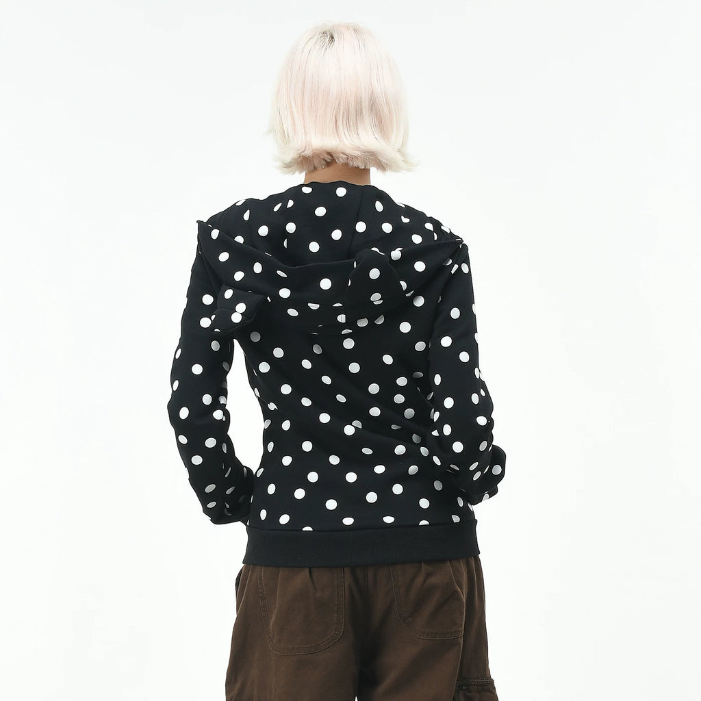 OV original Korean style polka dot print short hooded sweatshirt for women in autumn, college style, slim fit zipper cardigan jacket, trendy