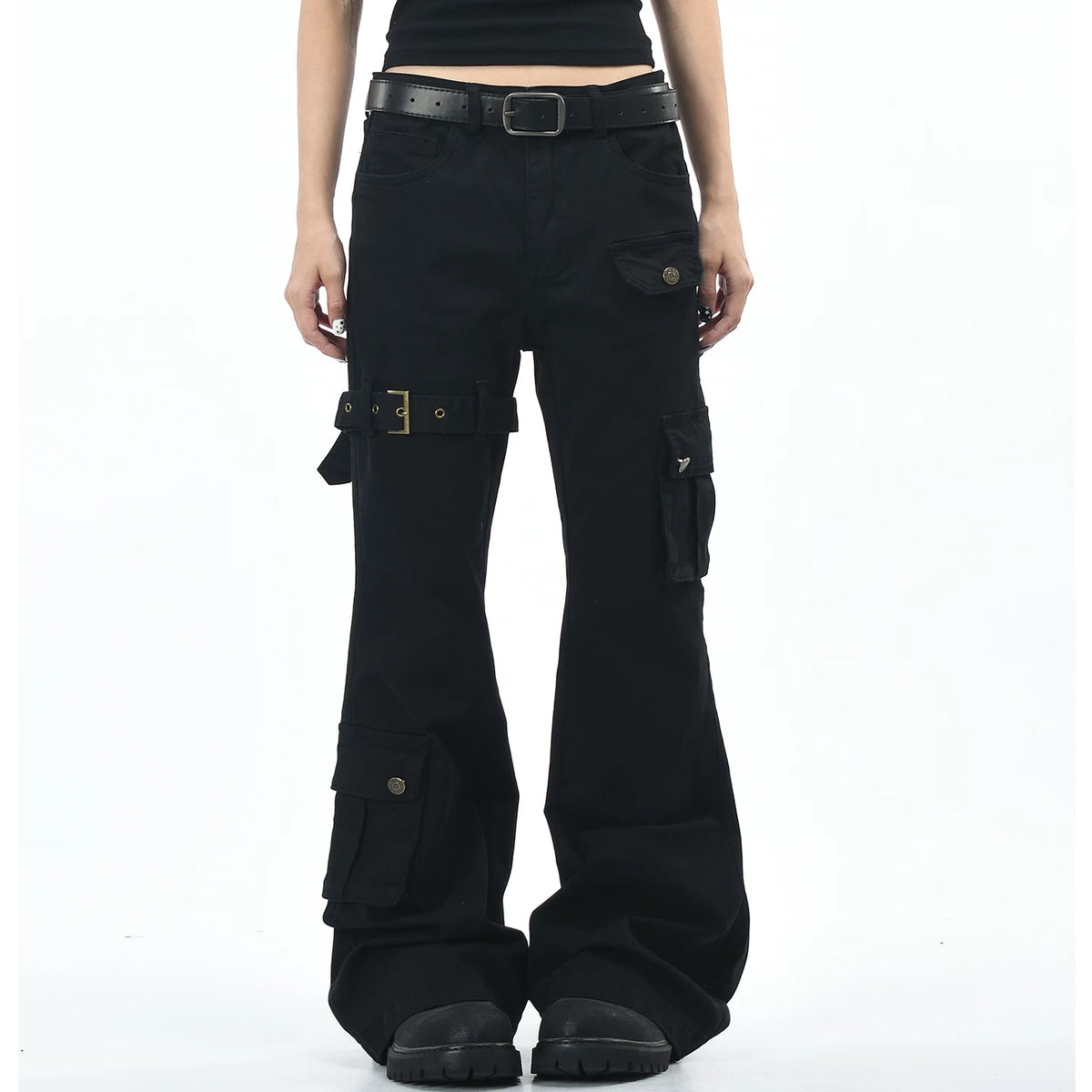 OV original American subculture multi pocket work pants with loose strap design for men and women, slim and casual, slightly flared pants trend