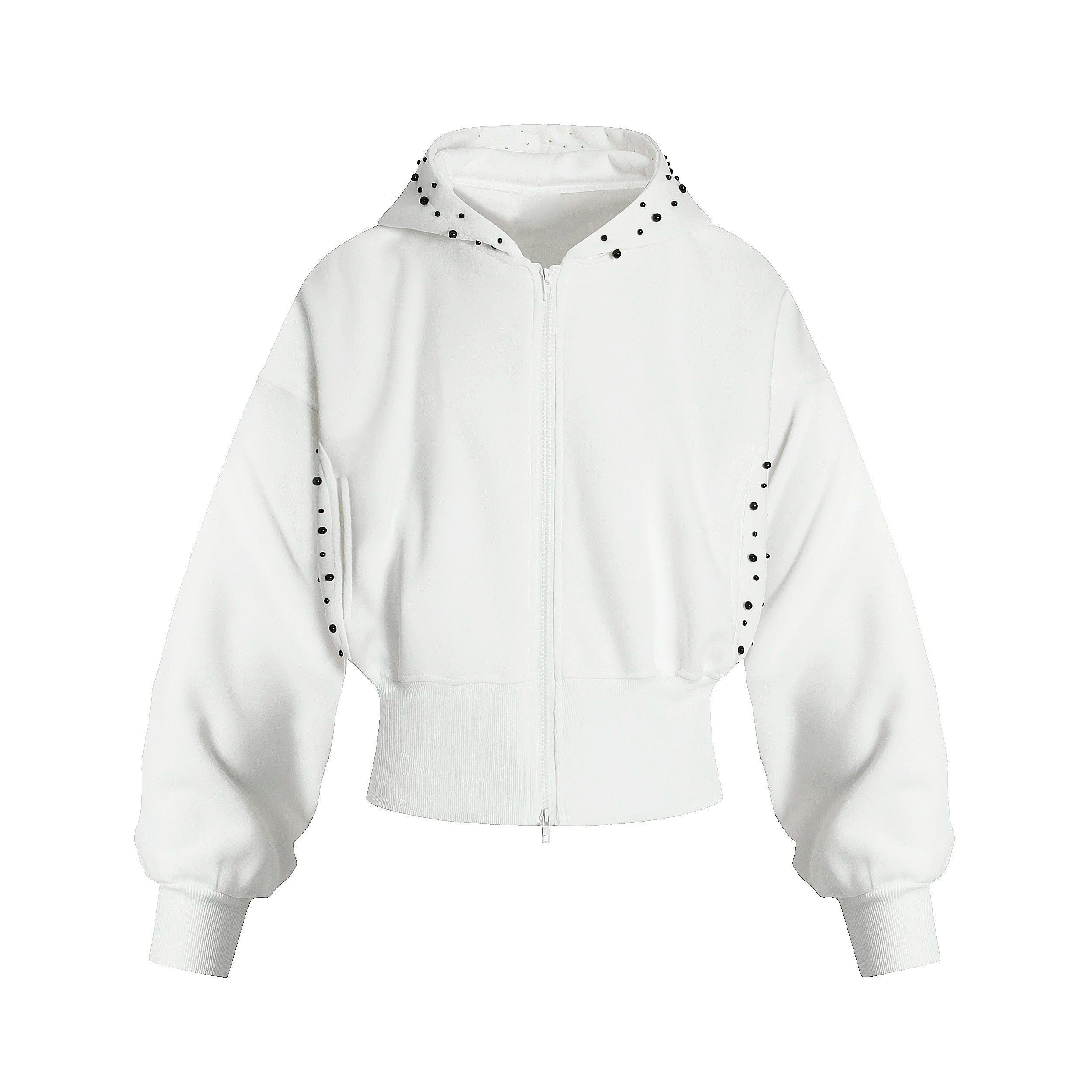 OV original American three-dimensional pearl design sense short hooded sweatshirt for women in autumn lazy style loose cardigan jacket