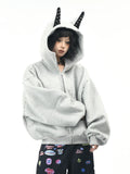 OV original American dog ear design hooded sweatshirt for men and women, autumn loose rivet splicing couple cardigan jacket