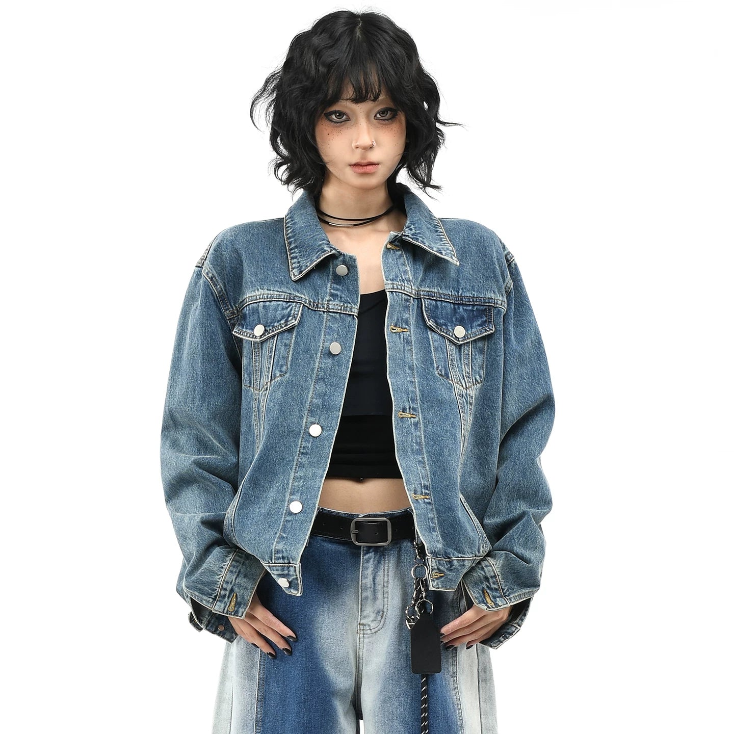 OV original American retro washed vintage denim jacket for men and women, autumn street casual versatile short jacket trend