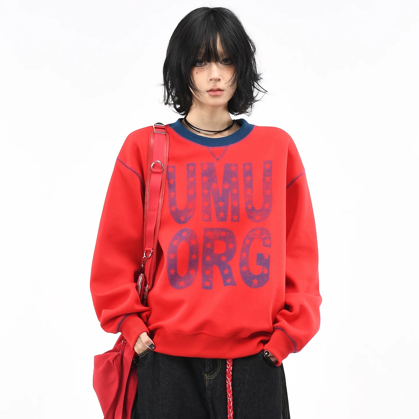 OV original American letter printed open line design round neck hoodie for men and women, autumn loose casual pullover top, trendy