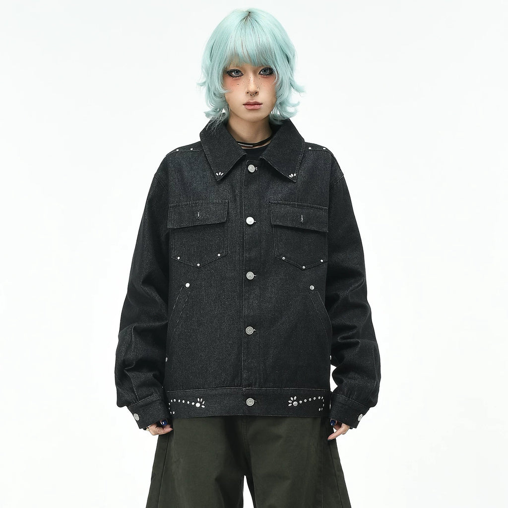 OV original American retro rivet multi pocket workwear jacket for men and women autumn deconstruction loose short lapel jacket