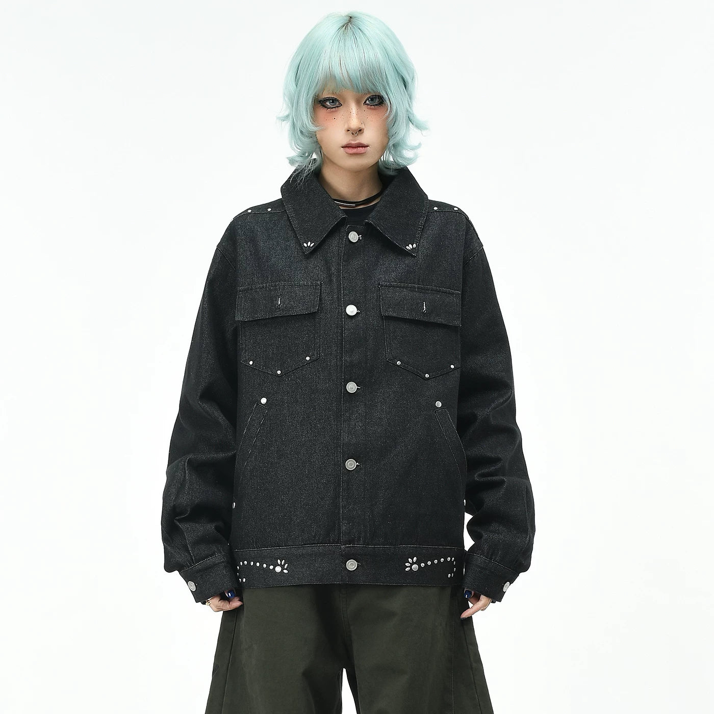 OV original American retro rivet multi pocket workwear jacket for men and women autumn deconstruction loose short lapel jacket