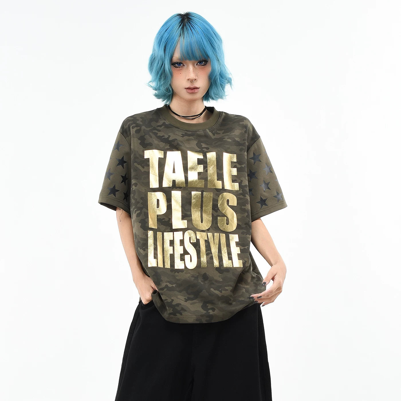 OV original/American camouflage style letter hot stamping printed short sleeved T-shirt for men and women summer loose trendy brand shoulder top
