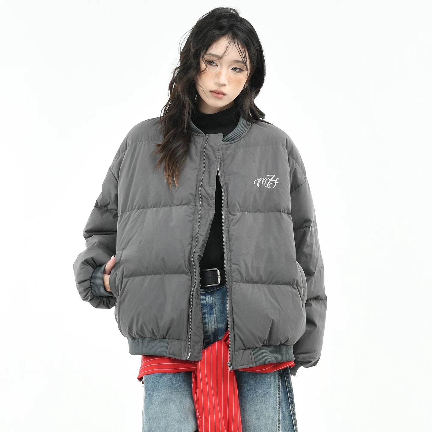 OV Original American Retro 90 White Duck Down Down Jacket Women's Winter Loose Warm Baseball Stand up Collar Bread Jacket